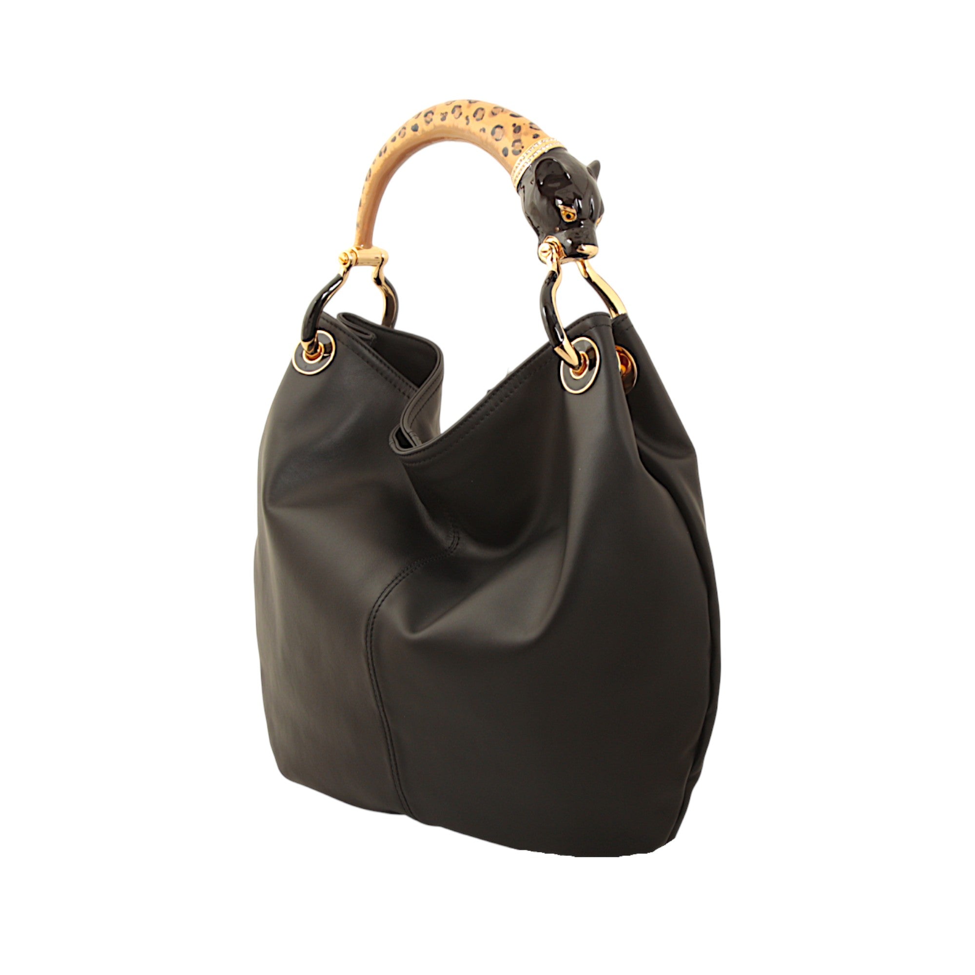 LEOPARD HANDBAG WITH BLACK LEATHER