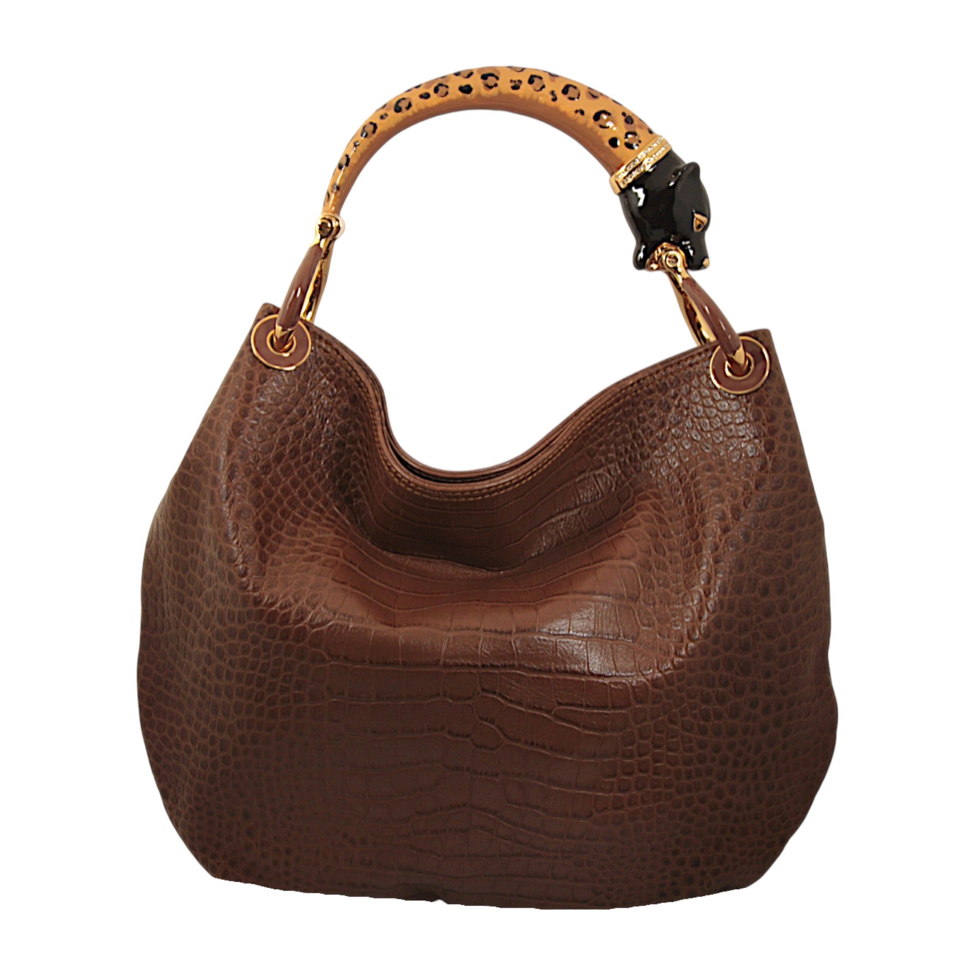 LEOPARD HANDBAG WITH BROWN PRINT LEATHER