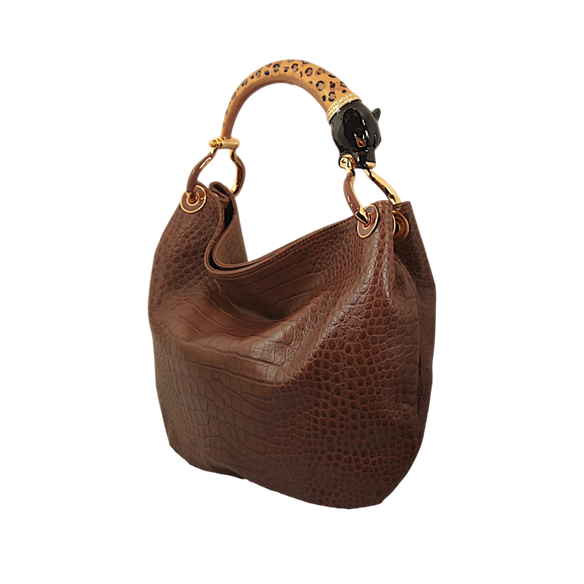 LEOPARD HANDBAG WITH BROWN PRINT LEATHER