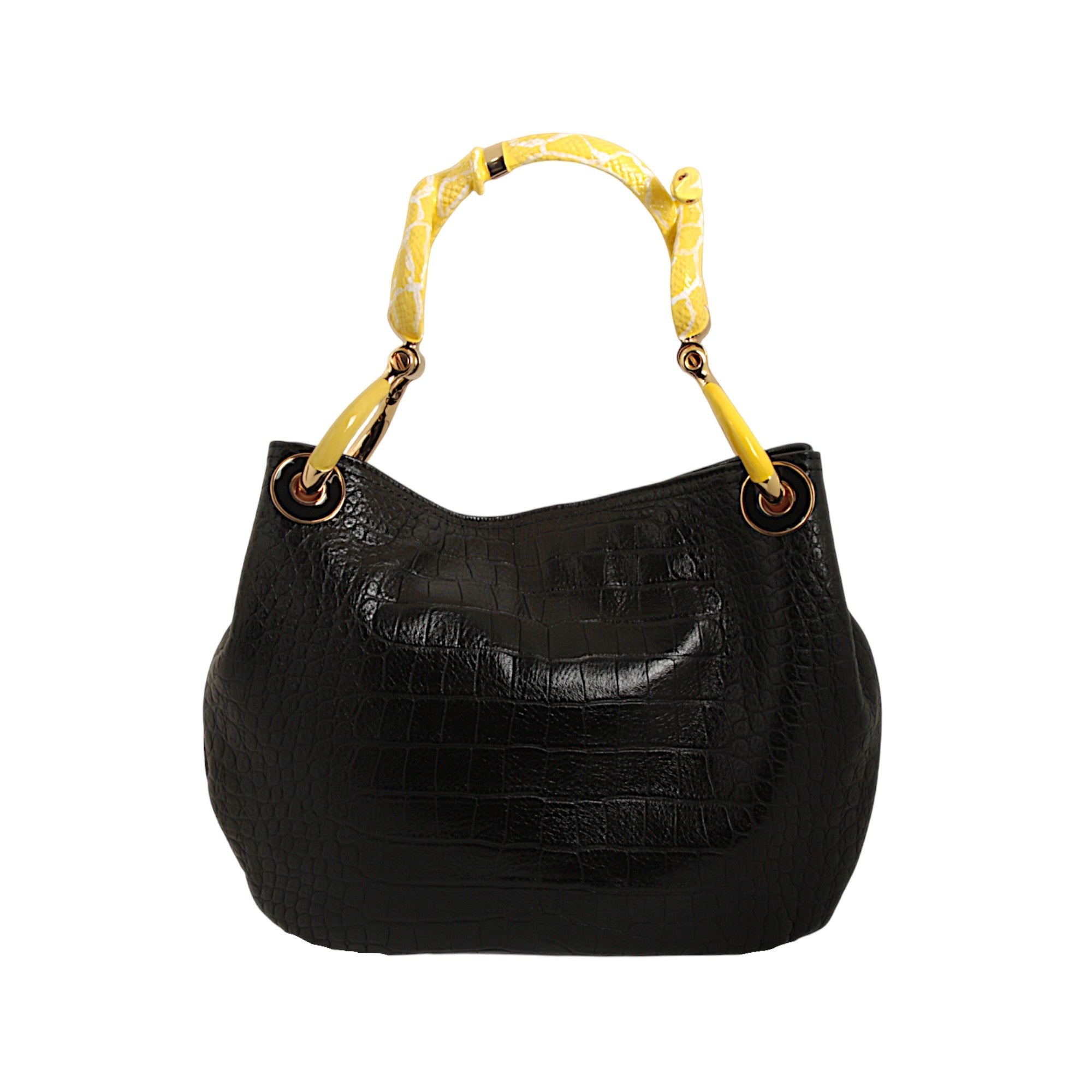 (PRE ORDER) YELLOW SNAKE SMALL HANDBAG  WITH CROCO PRINTED LEATHER