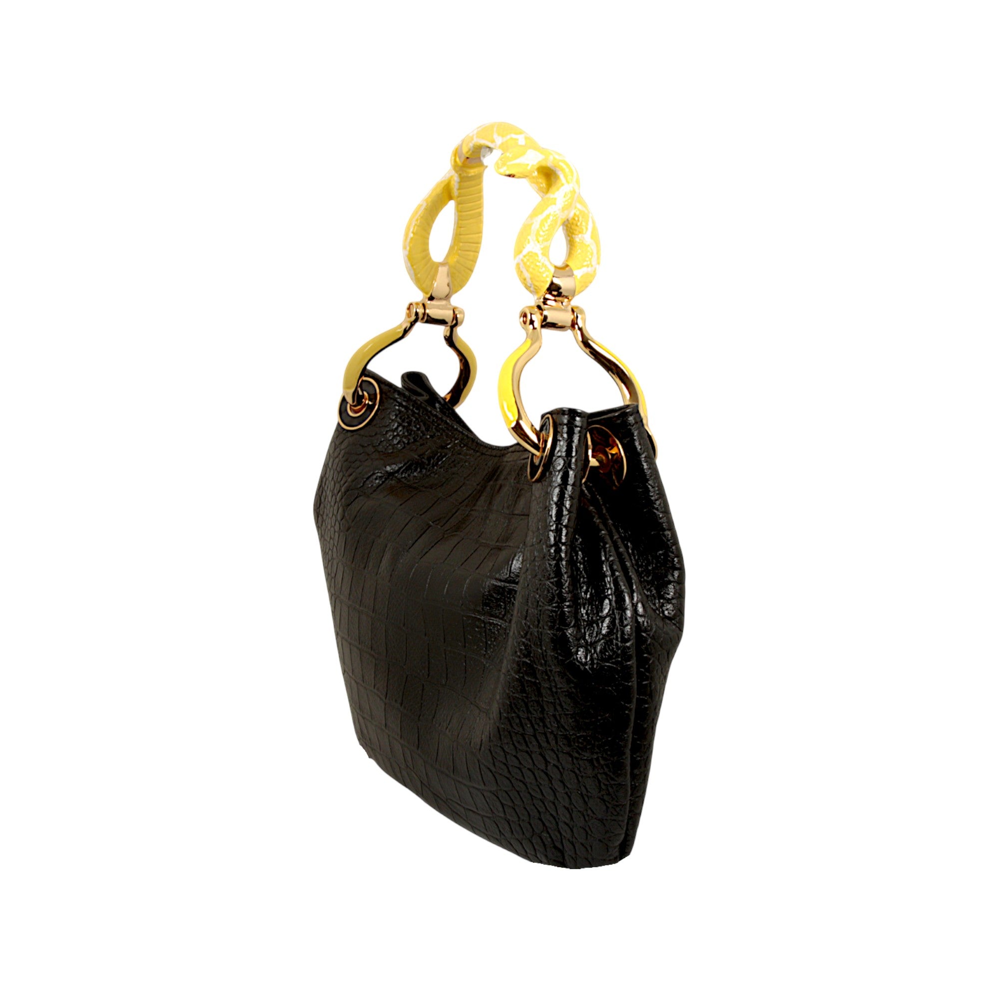 (PRE ORDER) YELLOW SNAKE SMALL HANDBAG  WITH CROCO PRINTED LEATHER