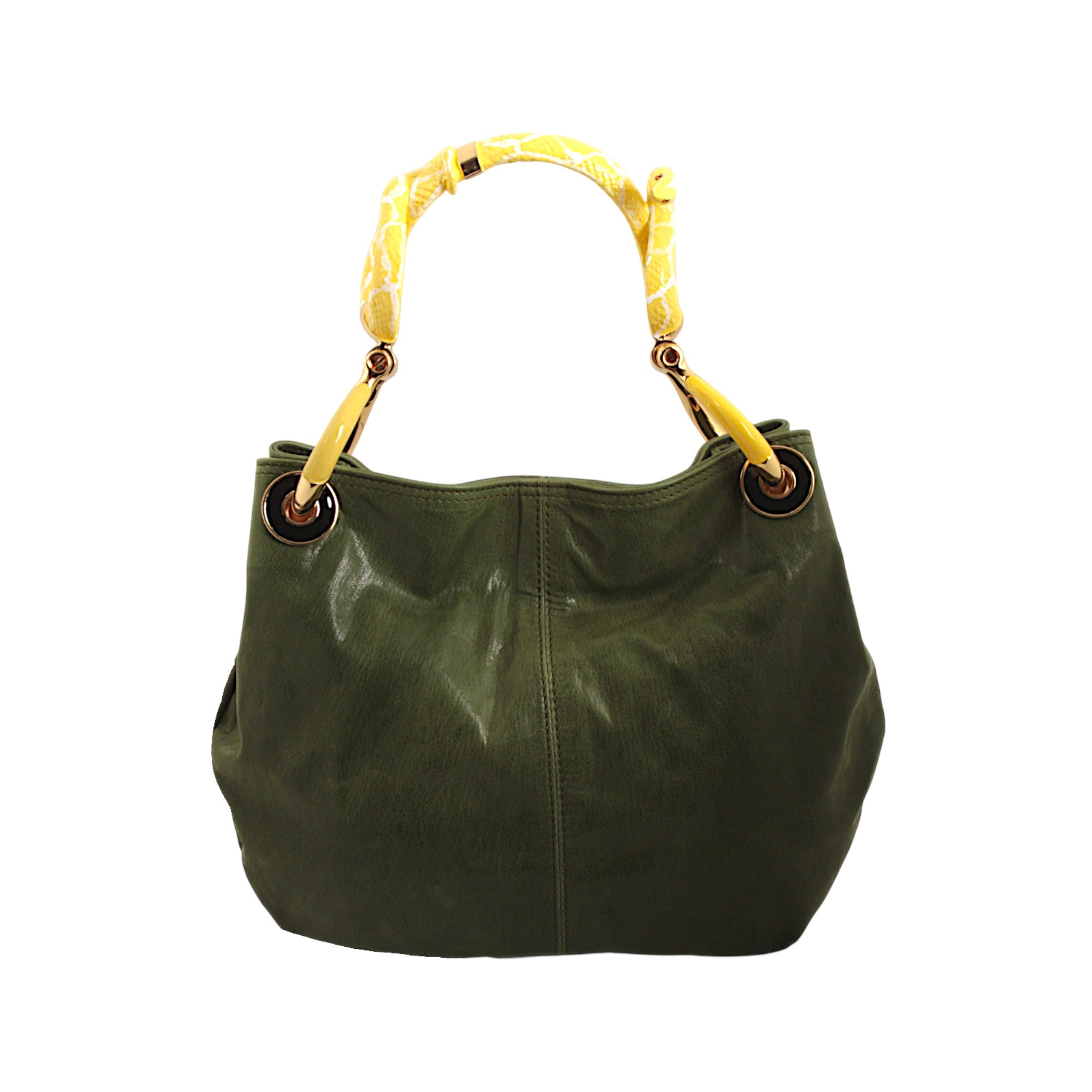 (PRE ORDER) YELLOW SNAKE SMALL HANDBAG  WITH GREEN HIGH QUALITY LEATHER