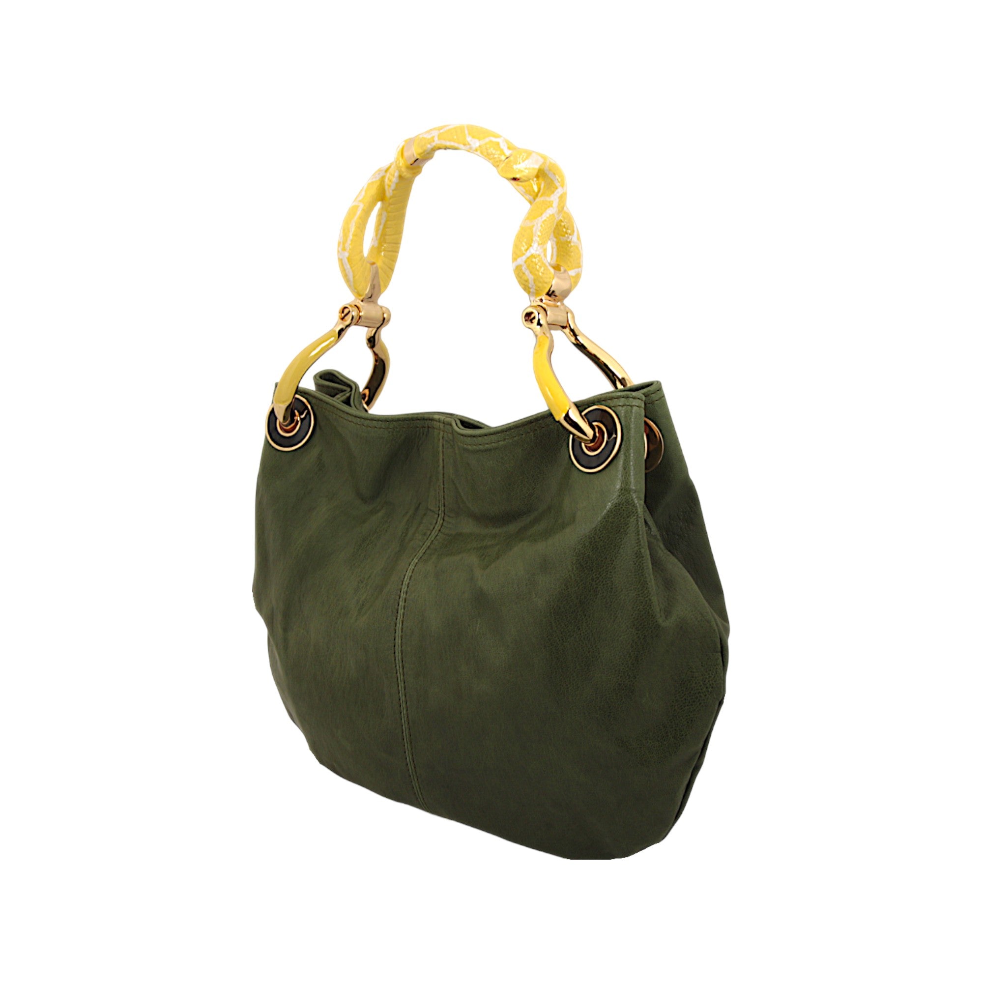 (PRE ORDER) YELLOW SNAKE SMALL HANDBAG  WITH GREEN HIGH QUALITY LEATHER