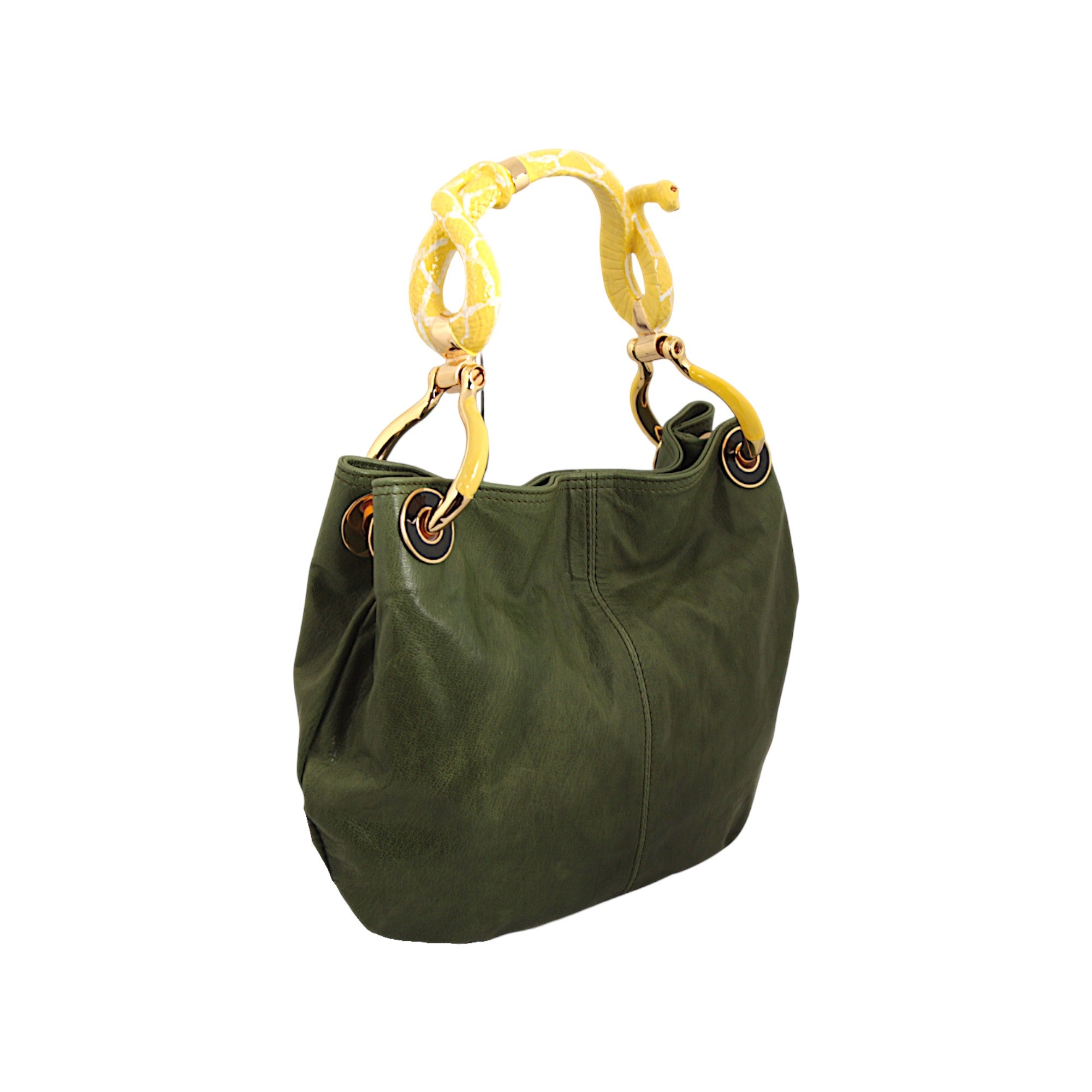 (PRE ORDER) YELLOW SNAKE SMALL HANDBAG  WITH GREEN HIGH QUALITY LEATHER
