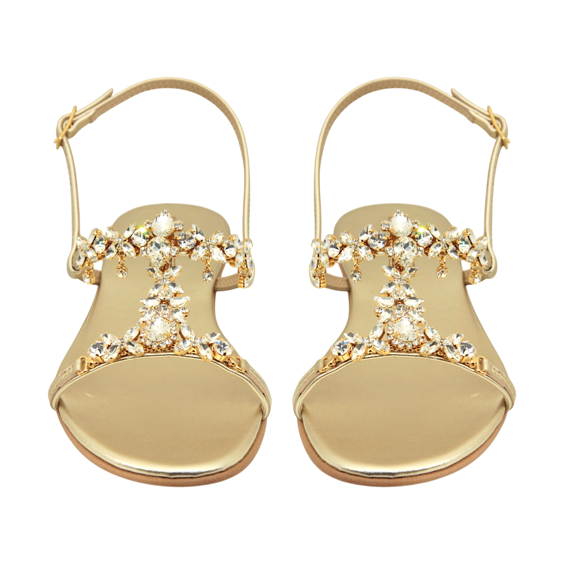 Isabella Flat Jewel Sandal with radiant crystal embellishments handmade in Italy

Elegant flat jewel sandal in platinum gold tone with luminous crystal details

Refined DAMAPREZIOSA sandal born in Sirmione with hand-set crystal embellishments
