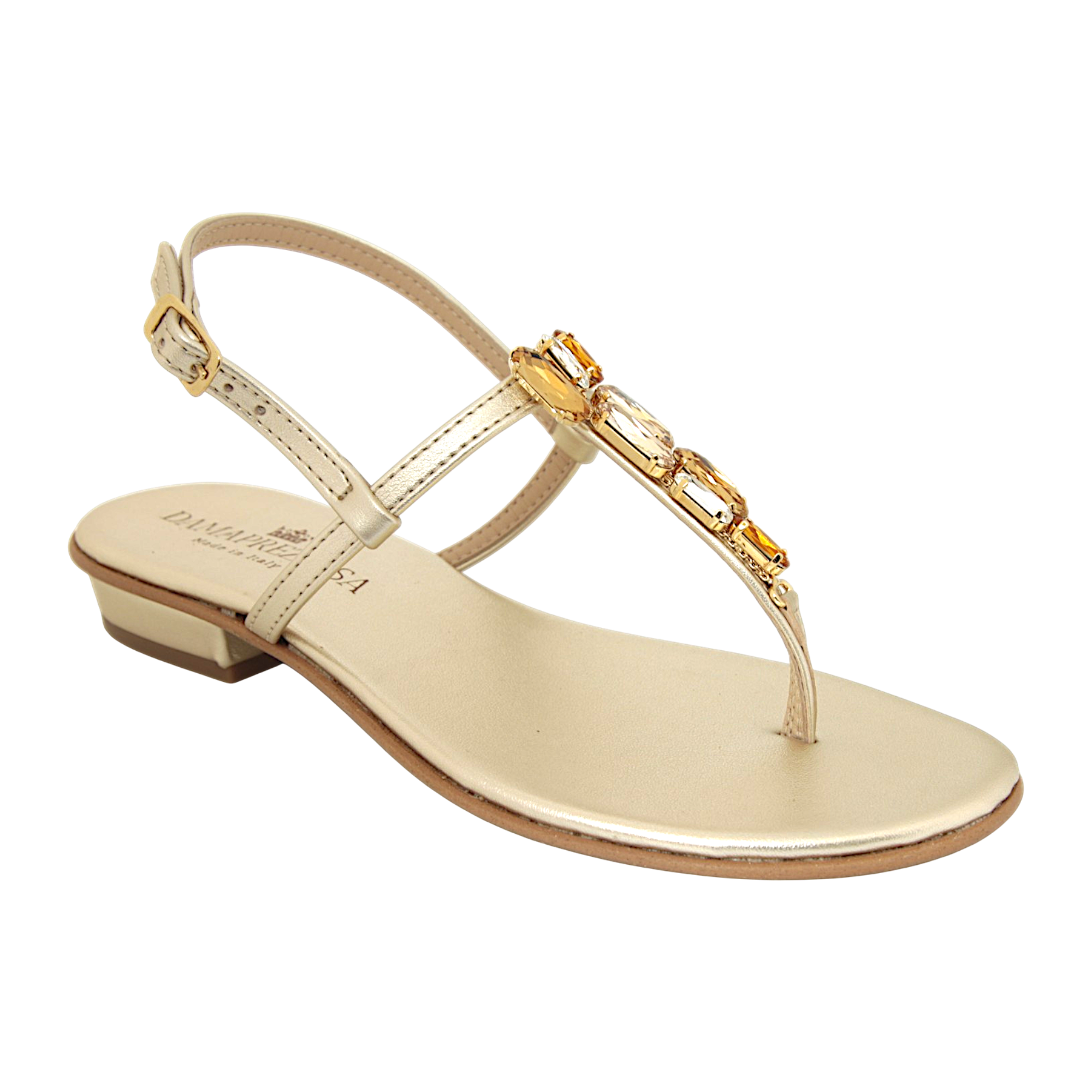 Selene Amber & Topaz Jewel Sandal with warm-toned embellishments handmade in Italy

Elegant jewel sandal with amber and topaz crystal details and refined feminine silhouette

Refined DAMAPREZIOSA sandal born in Sirmione with luminous amber-toned embellishments