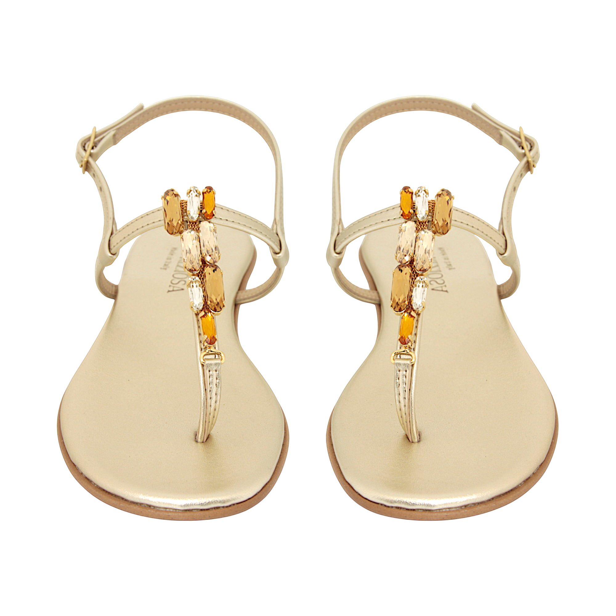 Selene Amber & Topaz Jewel Sandal with warm-toned embellishments handmade in Italy

Elegant jewel sandal with amber and topaz crystal details and refined feminine silhouette

Refined DAMAPREZIOSA sandal born in Sirmione with luminous amber-toned embellishments
