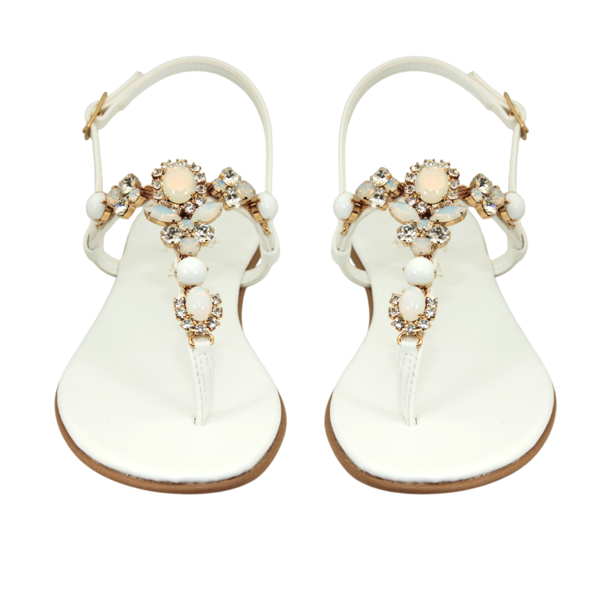 Sofia White Jewel Sandal with milky white and crystal embellishments handmade in Italy
Elegant white jewel sandal with luminous decorative details
Refined DAMAPREZIOSA sandal born in Sirmione with soft white embellishments