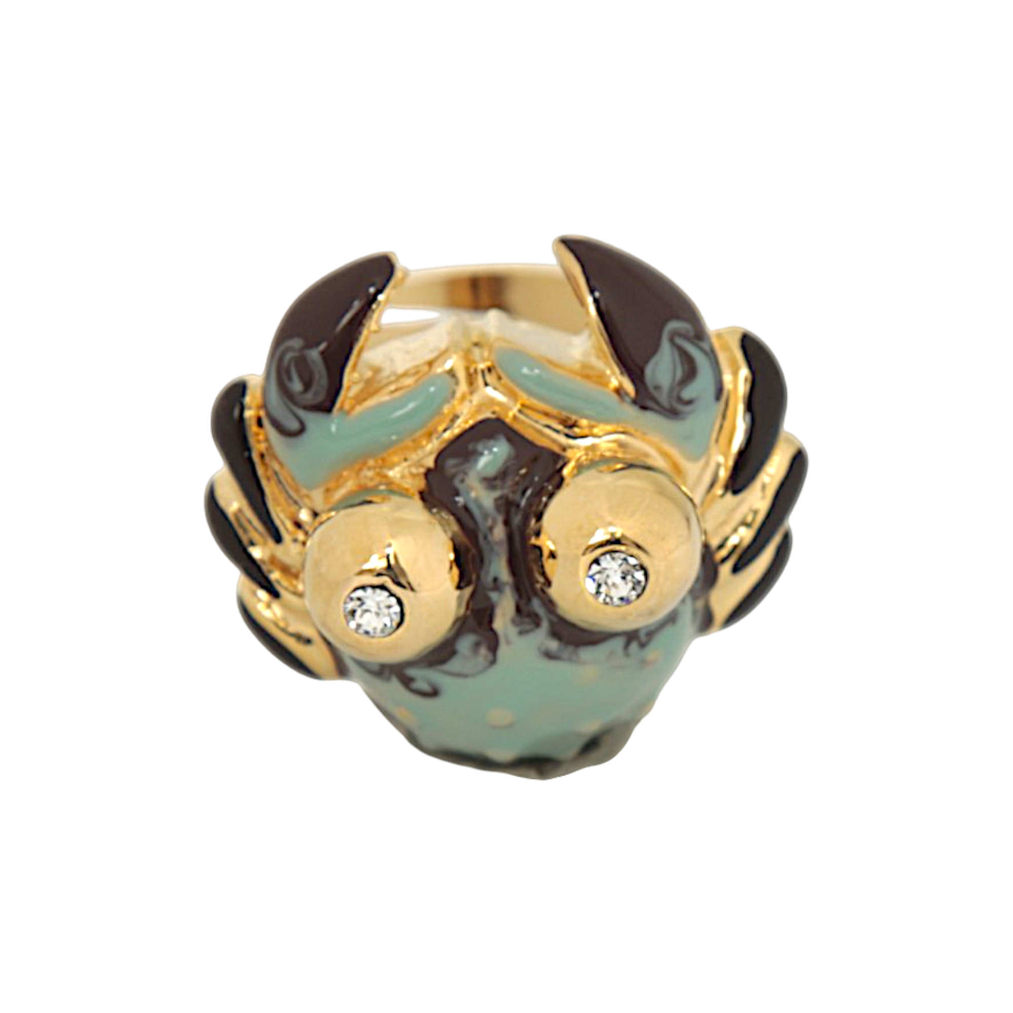 Crab jewel ring in hand-enamelled 24 kt gold plated brass with Swarovski crystals, Made in Italy