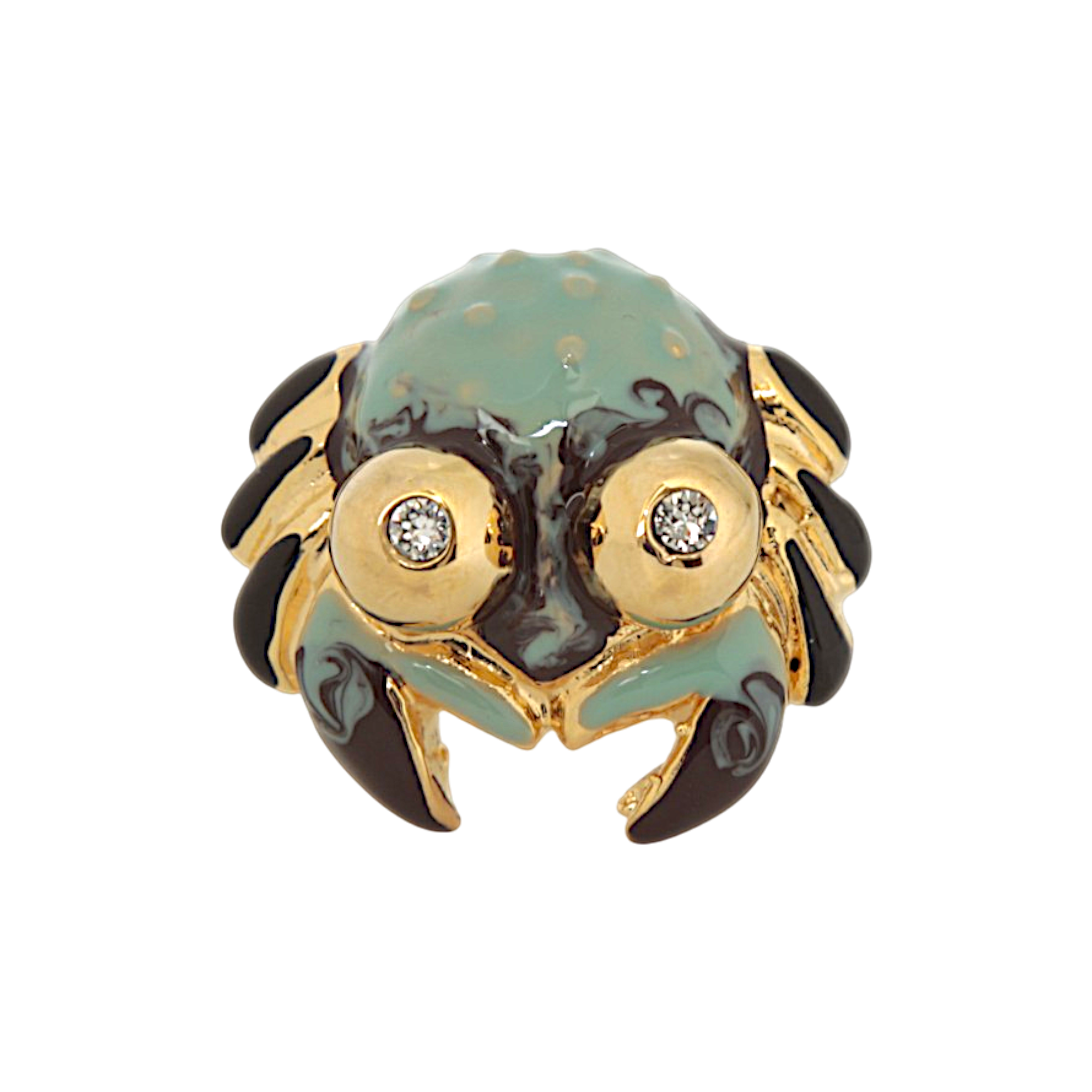 Crab jewel ring in hand-enamelled 24 kt gold plated brass with Swarovski crystals, Made in Italy