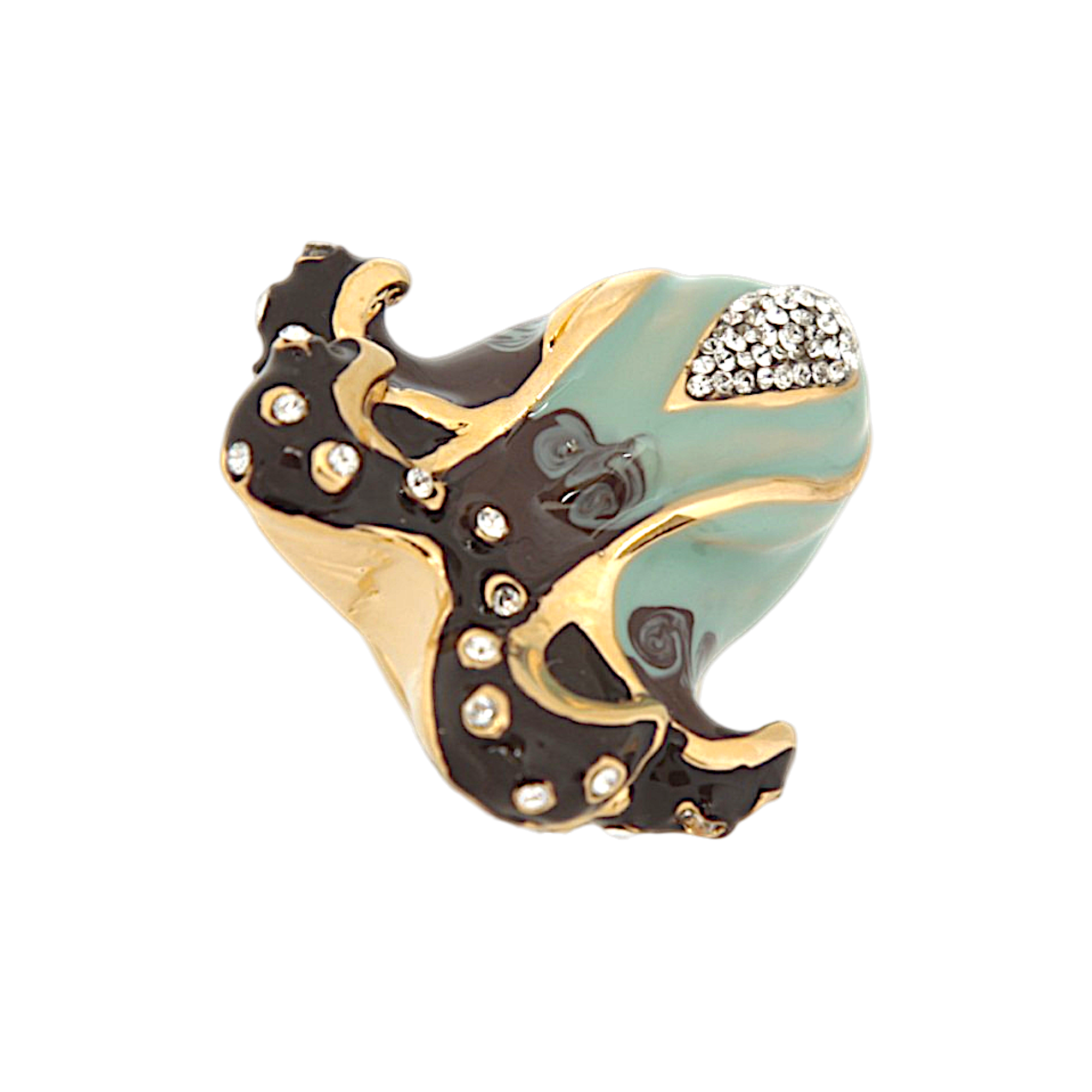 Octopus jewel ring in hand-enamelled 24 kt gold plated brass with Swarovski crystals, Made in Italy