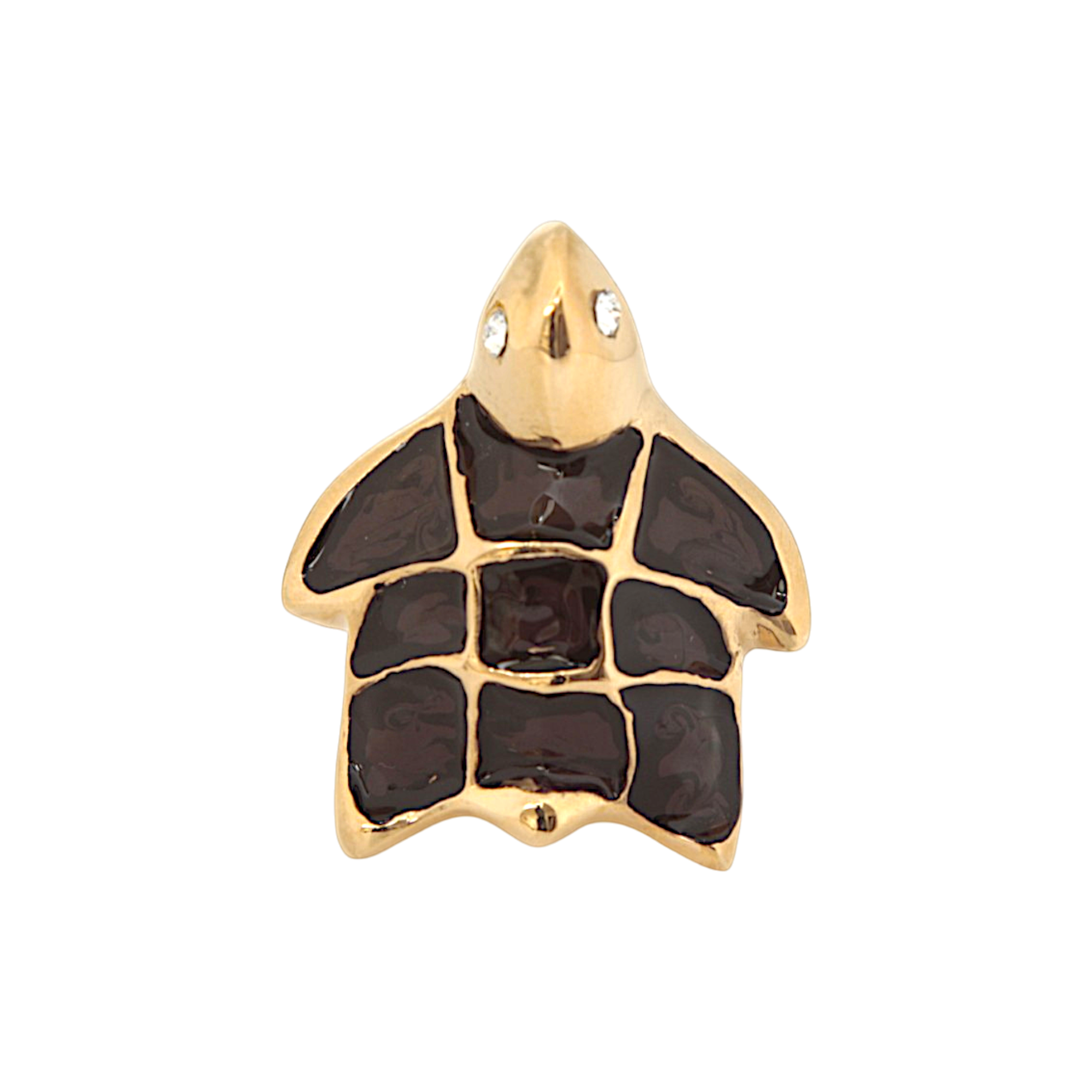 Sea turtle jewel ring in hand-enamelled 24 kt gold plated brass with Swarovski crystal details, Made in Italy