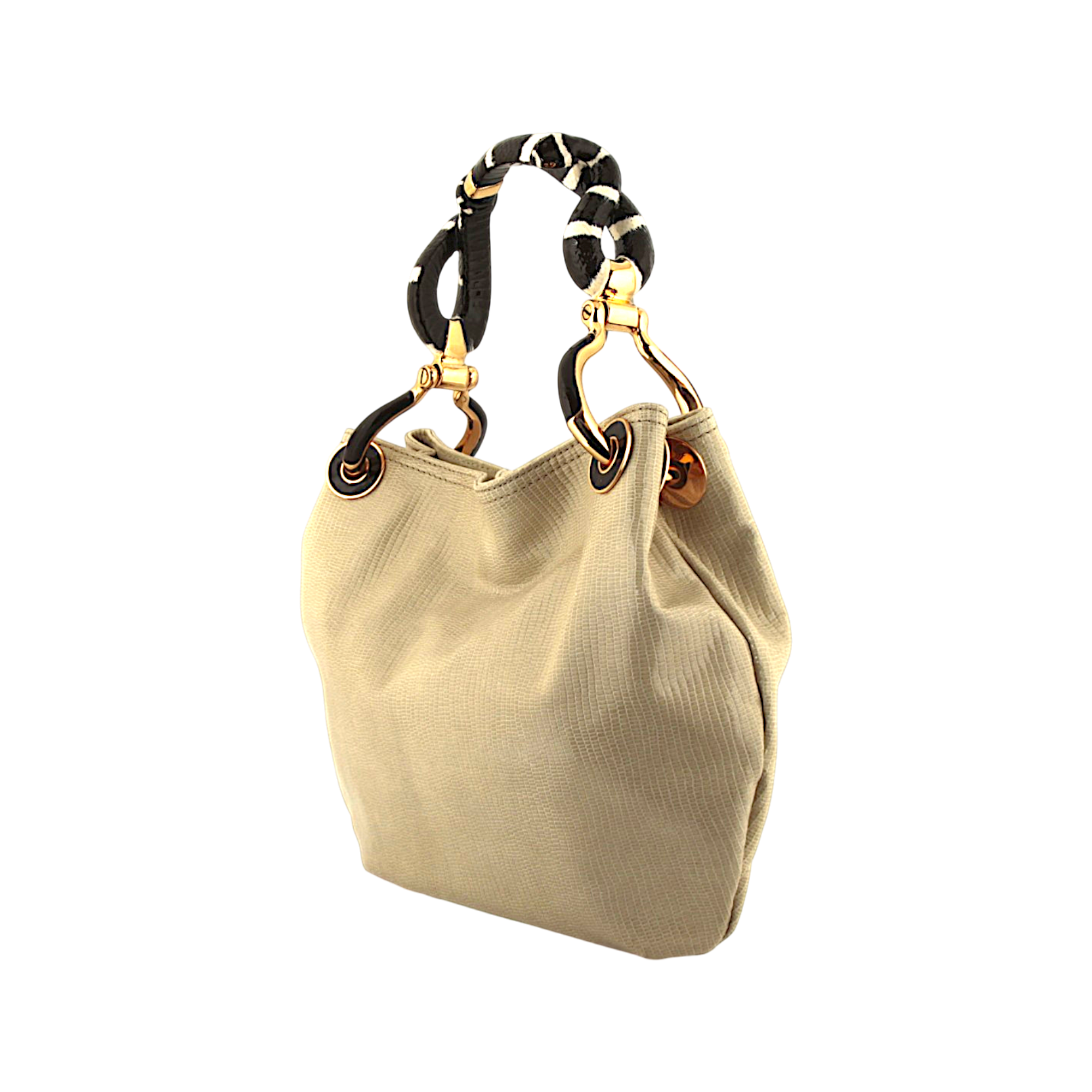 Snake Small Handbag in Beige Lizard-Print Leather