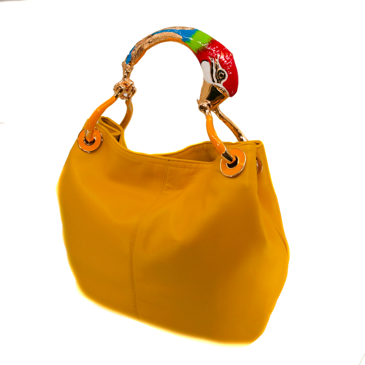 RED PARROT SMALL HANDBAG IN HIGHT QUALITY YELLOW LEATHER