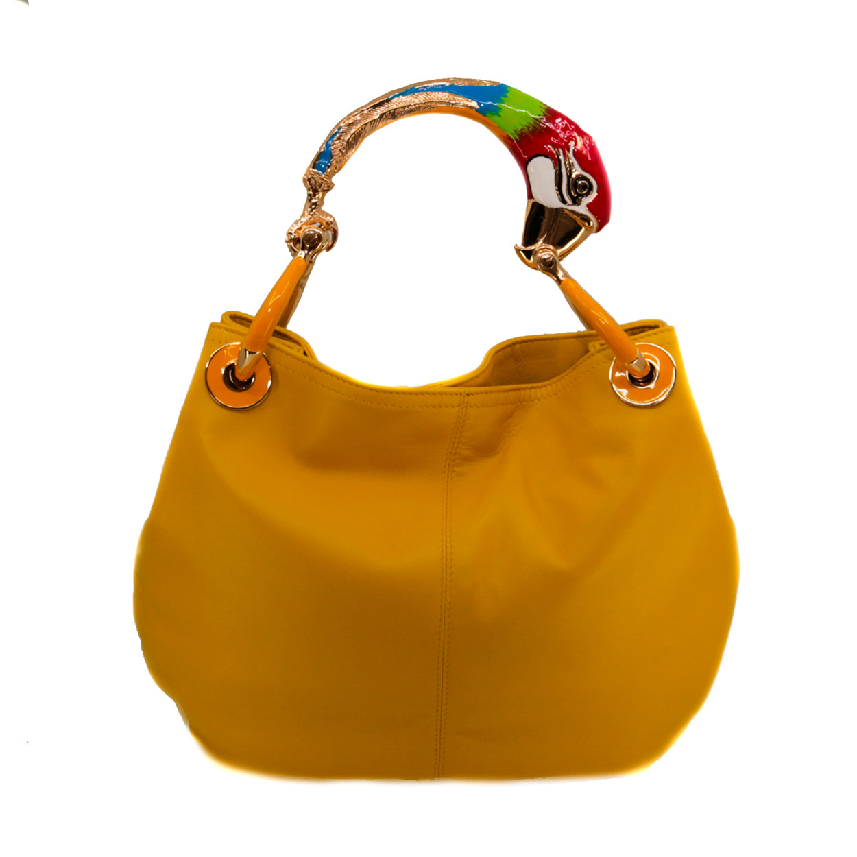 RED PARROT SMALL HANDBAG IN HIGHT QUALITY YELLOW LEATHER