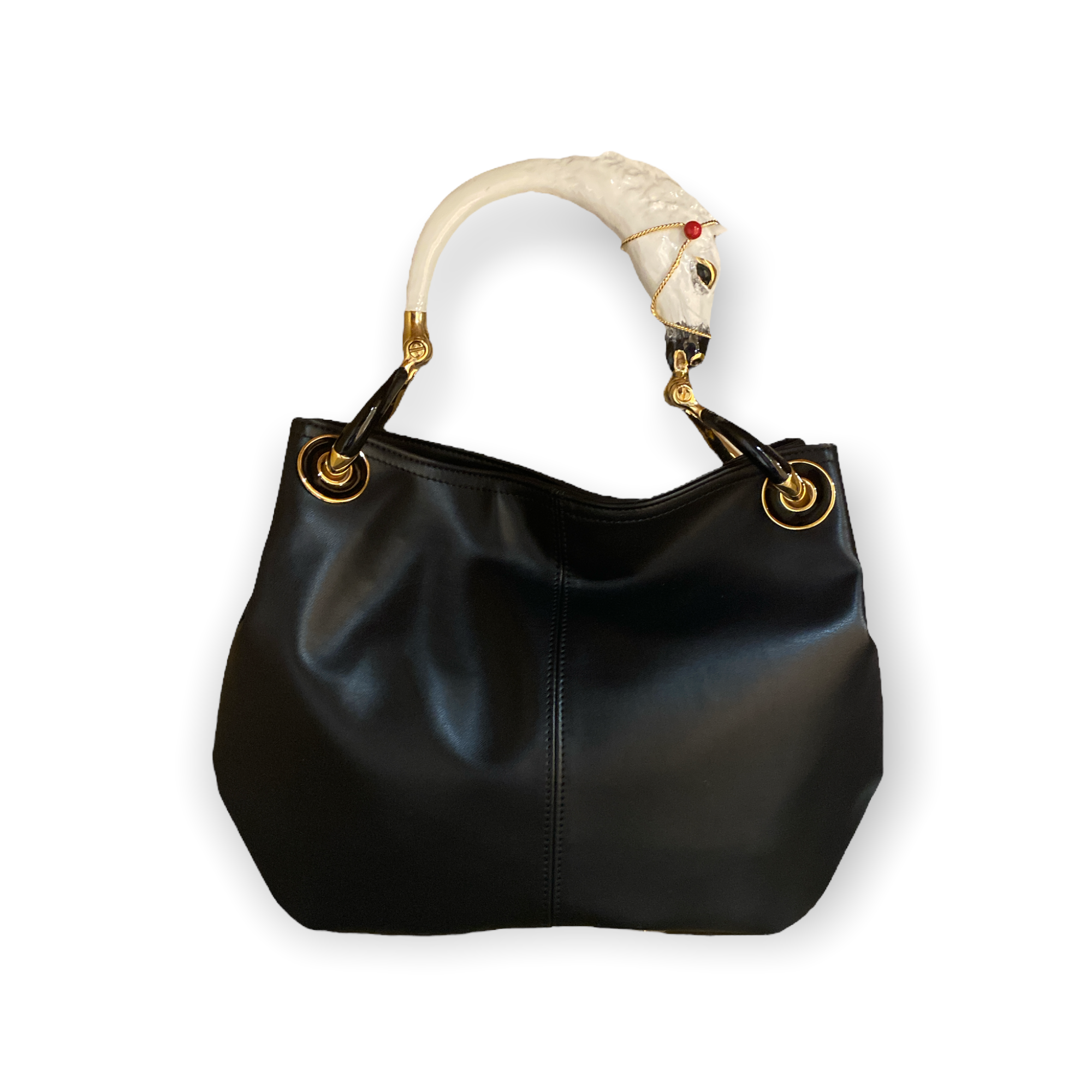 WITHE HORSE  WITH BLACK NAPPA LEATHER SMALL HANDBAG