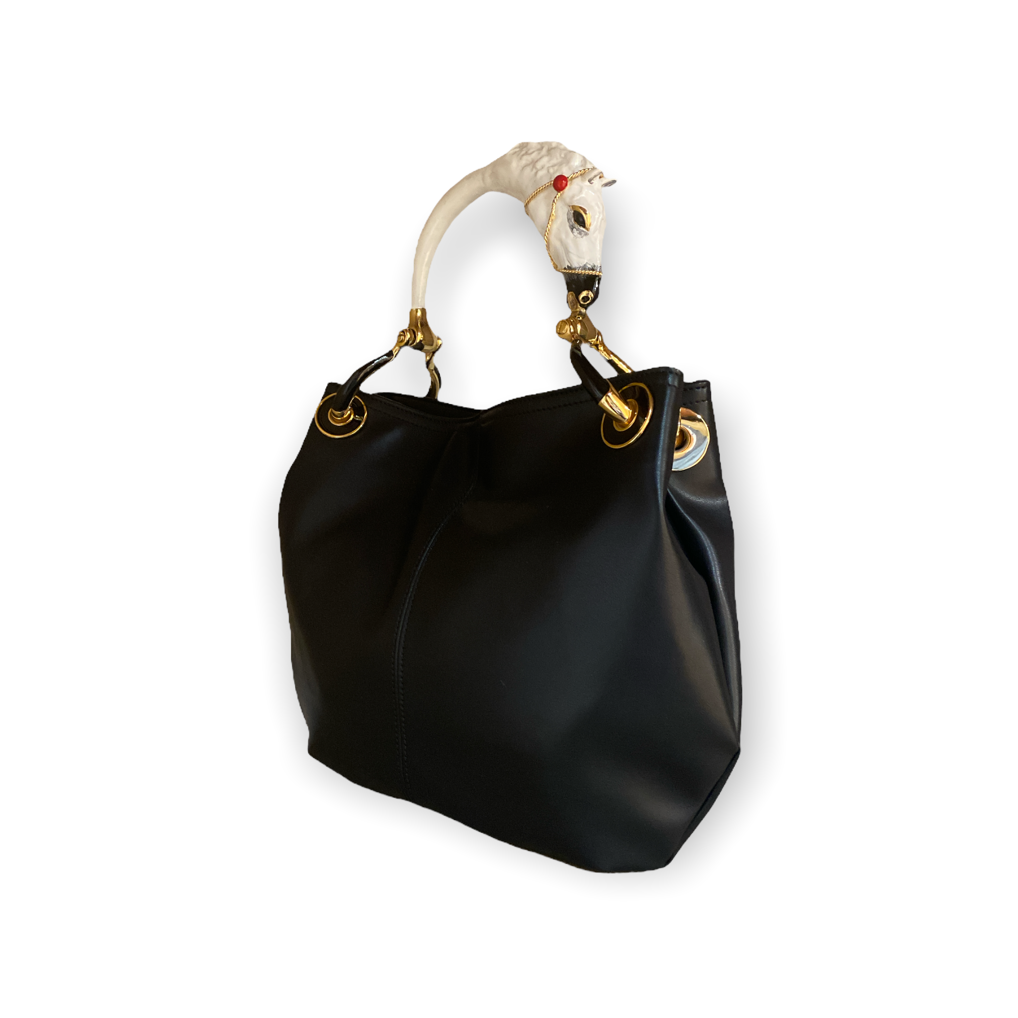 WITHE HORSE  WITH BLACK NAPPA LEATHER SMALL HANDBAG