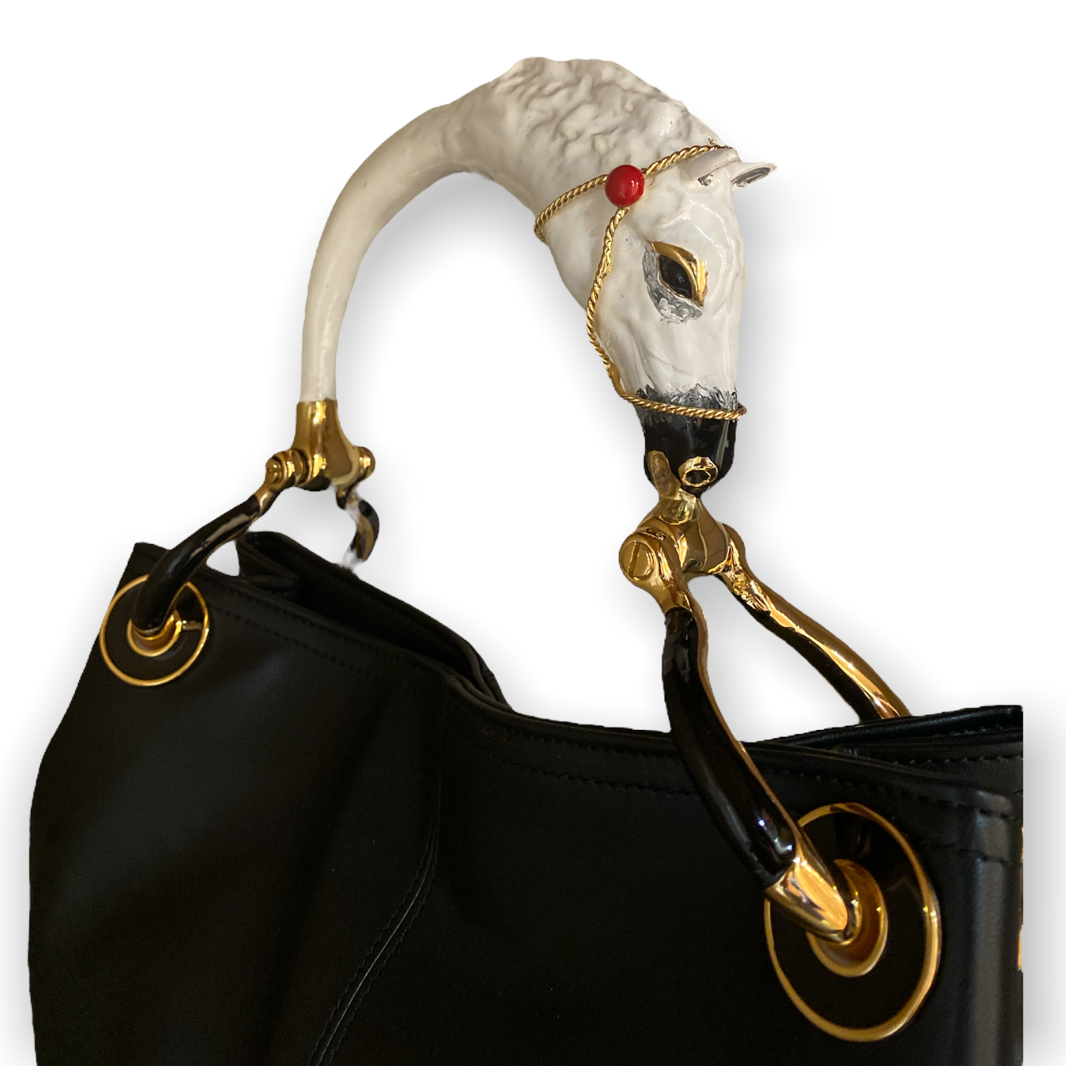 WITHE HORSE  WITH BLACK NAPPA LEATHER SMALL HANDBAG