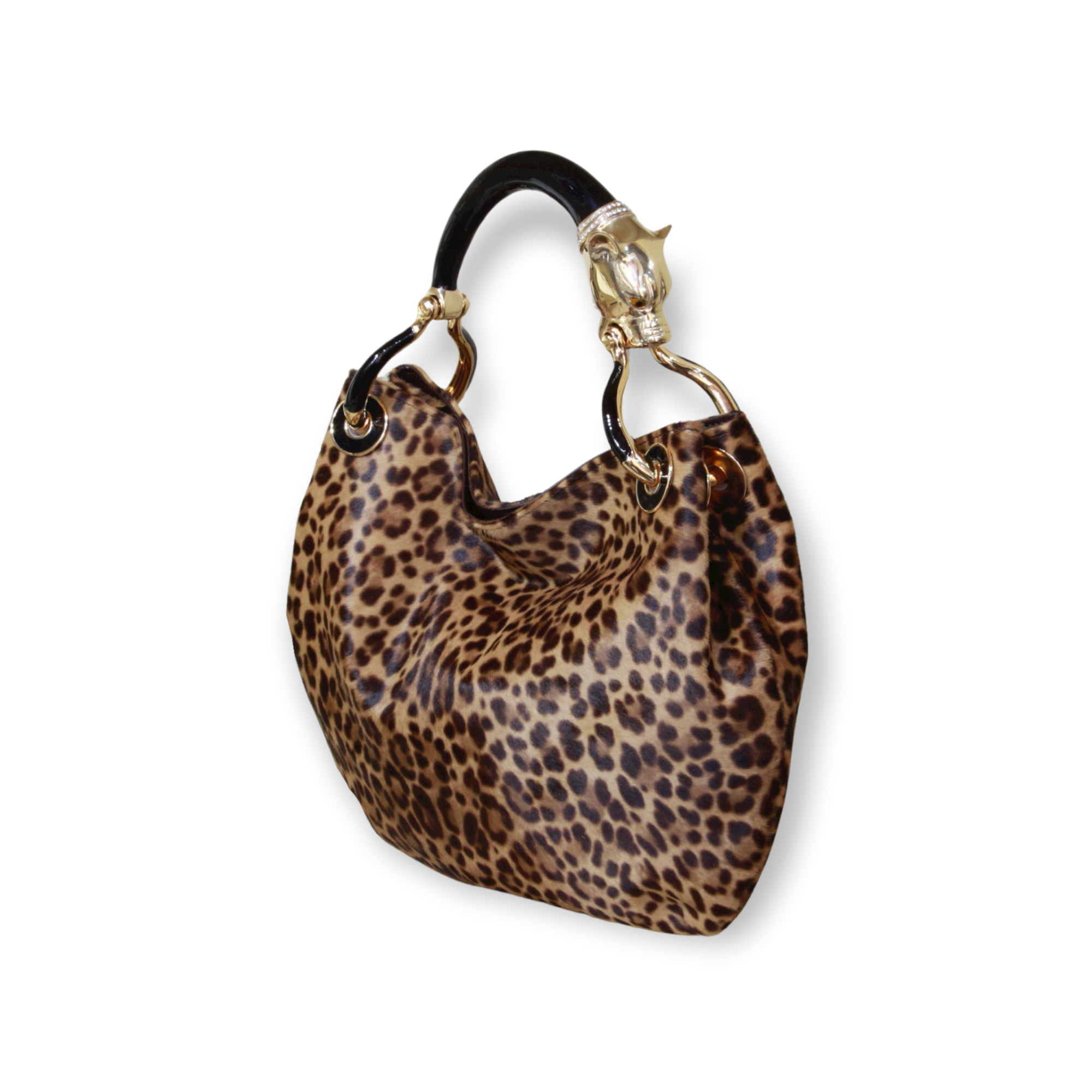 BLACK PANTHER  WITH JAGUAR-PRINT PONY HAIR SMALL HANDBAG