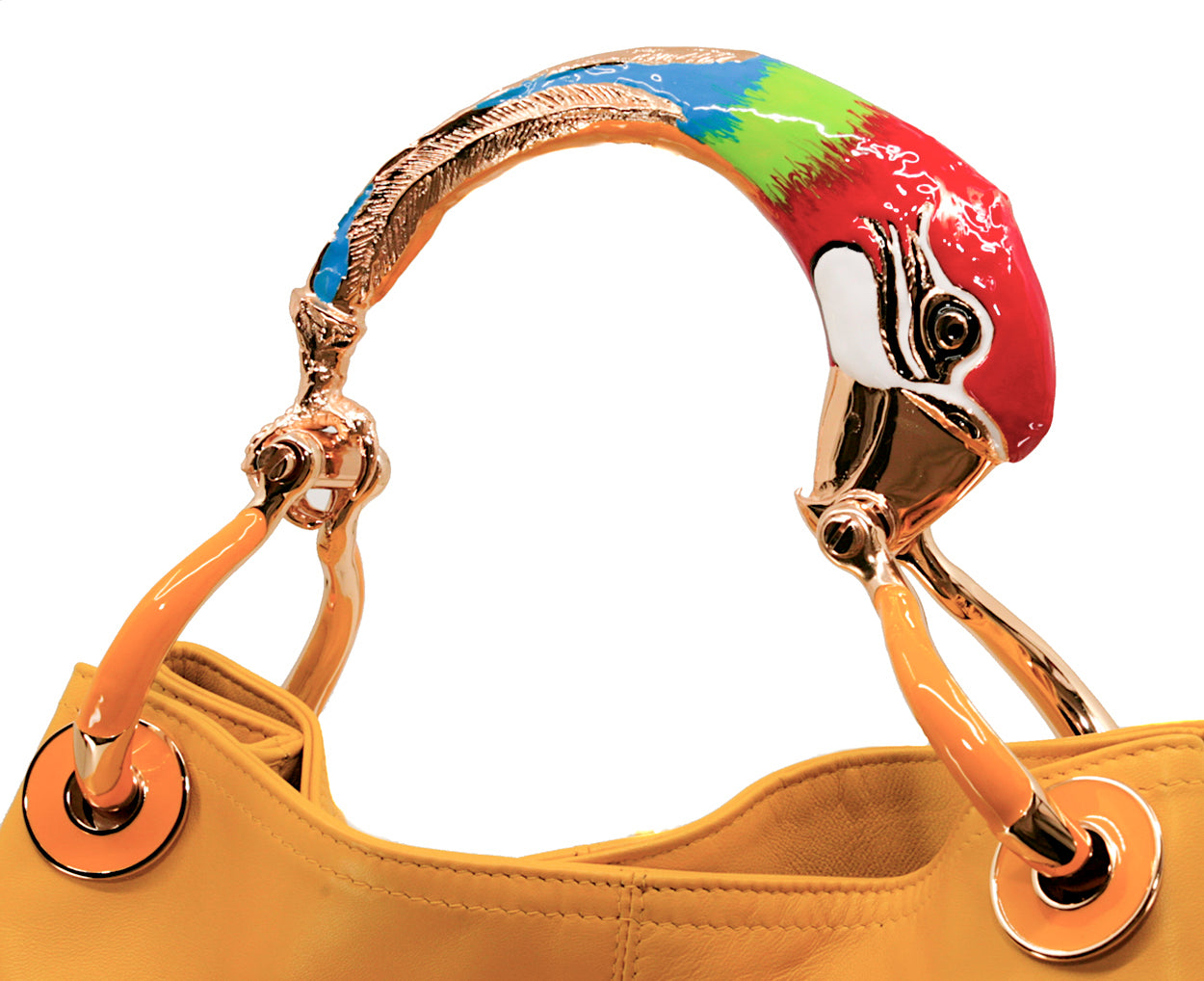 RED PARROT SMALL HANDBAG IN HIGHT QUALITY YELLOW LEATHER