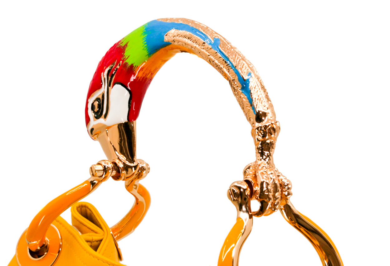 RED PARROT SMALL HANDBAG IN HIGHT QUALITY YELLOW LEATHER